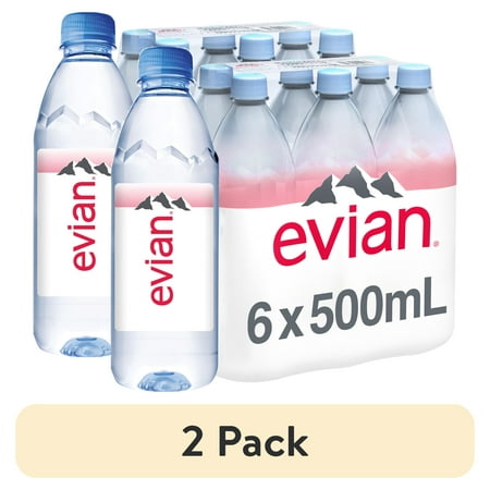 (2 pack) evian Natural Spring Water, 16.9 fl oz, 6 Pack Bottles