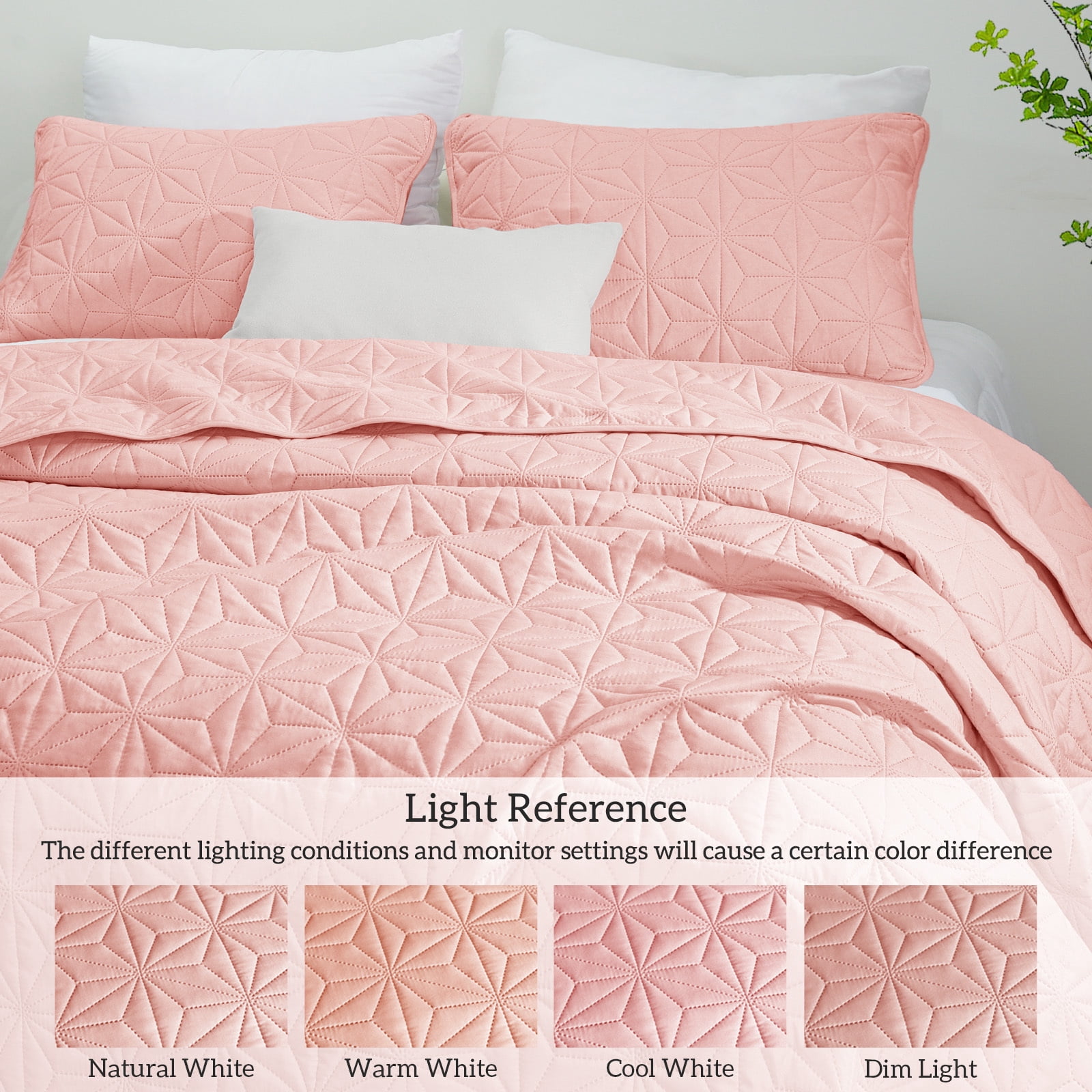 Whale Flotilla Microfiber California King 104"x 112" Quilt Set Lightweight Quilted Bedspreads Coverlets Set with Stars Pattern, Blush Pink
