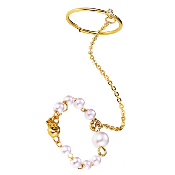 Chain Pearl Ring Fashion Jewelry for Women Beachy Rings Bracelets Stackable Miss