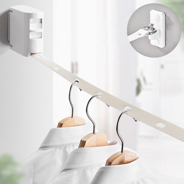 Tendedero retráctil con bloqueo para evitar que se hunda, ideal para interiores y exteriores, sin perforaciones, blanco, de Stuffygreenus