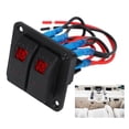 thumbnail image 3 of On Off Rocker Switch Panel, Waterproof 12V 24V Red LED PP And Aluminum 20A 10A Splash Proof 2 Gang Rocker Switch Panel With Labels For Automotive Cars, 3 of 8