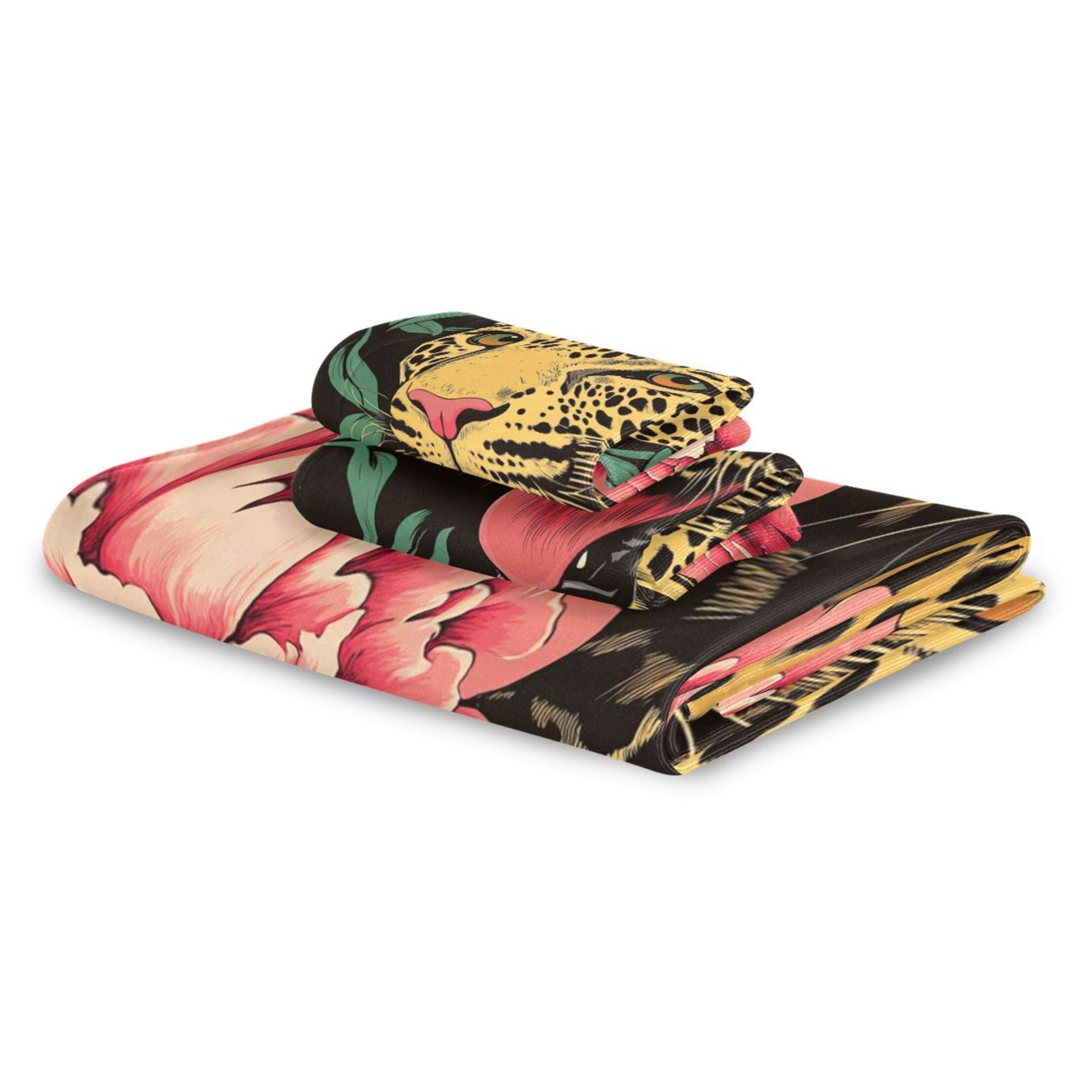 BZSMCE 3piece Bath Towel Sets Hand Bath Towels Fashion Leopard & Flowers Printed Towel Sets