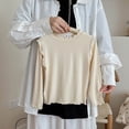 thumbnail image 6 of Xudanell Girls Lettuce Edge Trim Crewneck Long Sleeve Slim Fit Shirt Toddler Basic Ribbed Knit Tee Ruffle Shoulder Tops Size 4-5 Years, 6 of 9