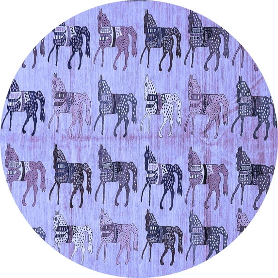 Ahgly Company Indoor Round Abstract Blue Modern Area Rugs, 7' Round