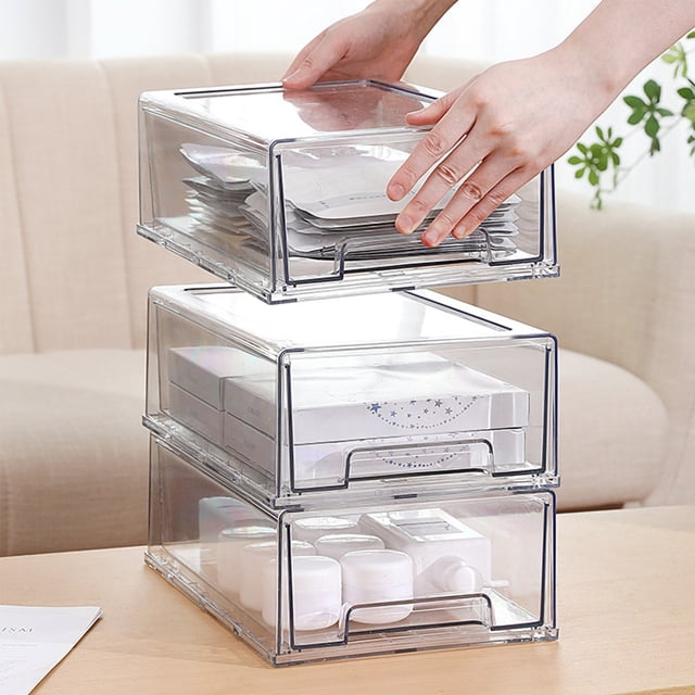 Caja de almacenamiento de escritorio Organizador de oficina apilable extraíble de gran tamaño Estuche transparente de escritorio para material de oficina, Caja organizadora de escritorio M
