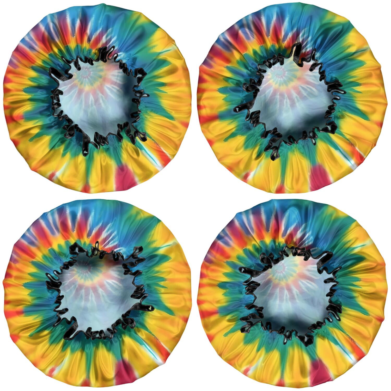 Shower Caps,Rainbow Tie Dye Mandala Pattern Waterproof Shower Cap for Women 4 Pieces,Double Reusable Hair Cover for Shower PEVA Elastic Stretch Hem