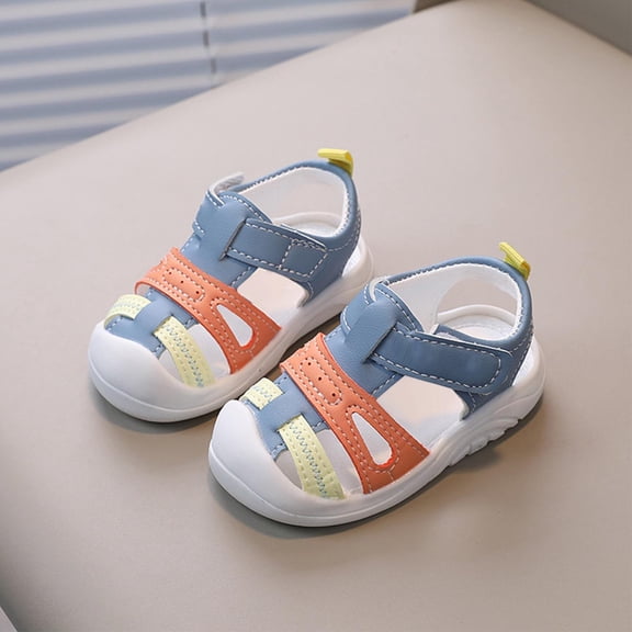Conairie Girl Sandals Closed Toes Adjustable Hook And Loop Hiking Shoes Kid Lightweight Soft Summer Sandals Blue 9-12 M
