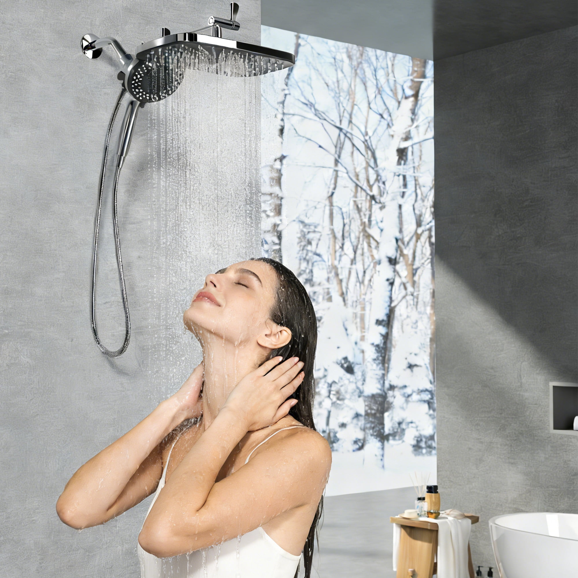 Hironpal 12"High Pressure Rain Shower Head with Handheld, 3+8+2 Spray Setting, Handheld Showerhead Combo with 59" Hose,Chro