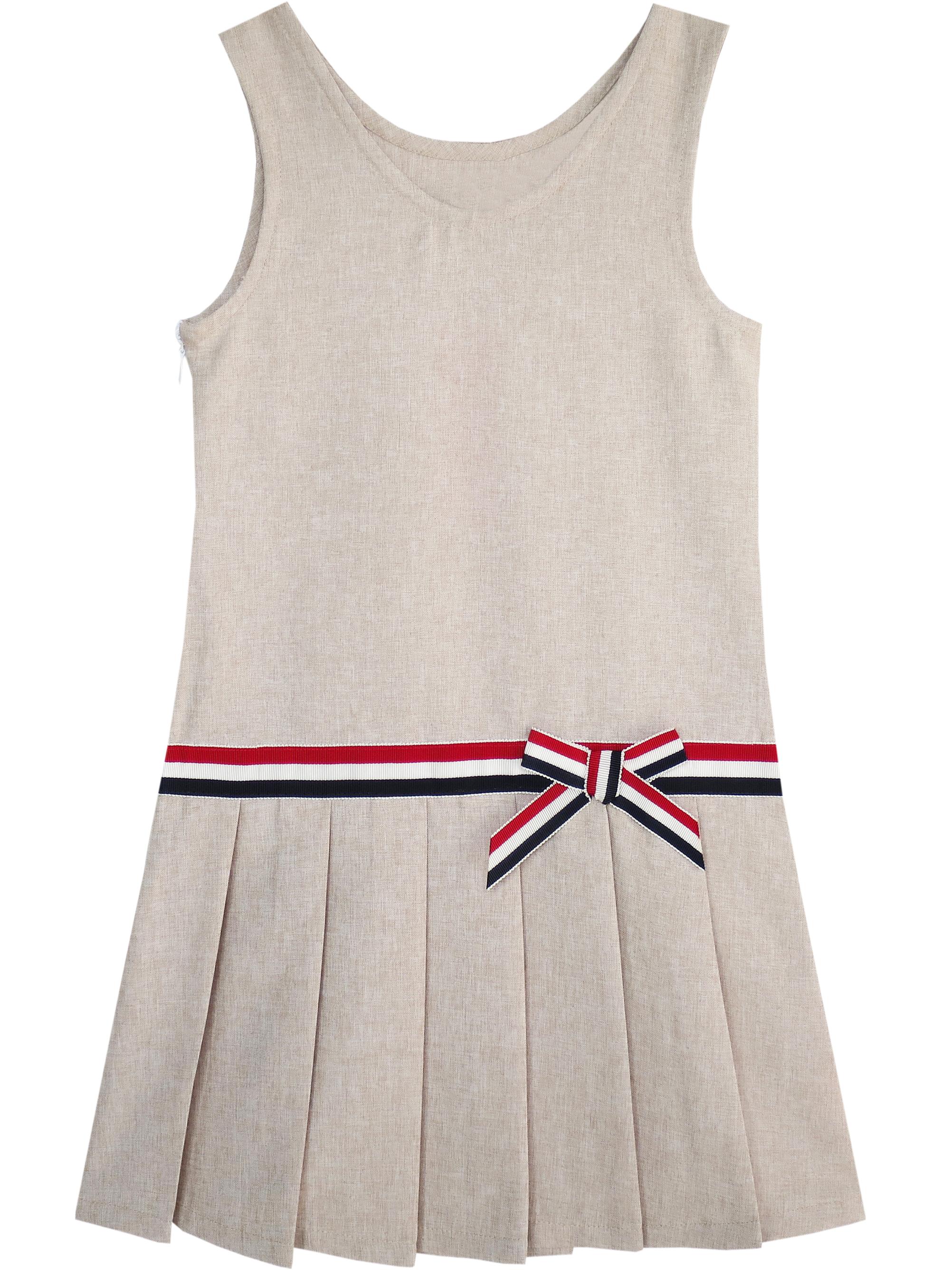 Girls Dress Khaki School Uniform Pleated Skirt Dress 10