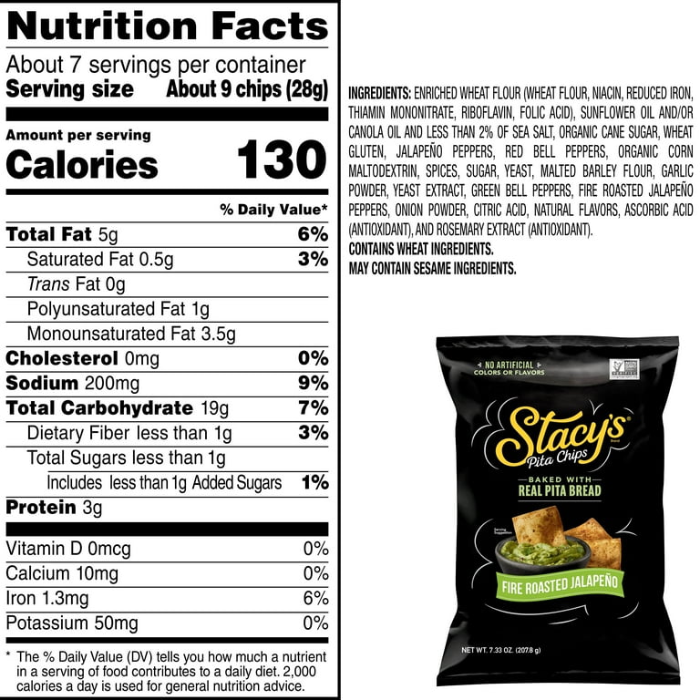 Stacy's Hot Crispy Fire Roasted Jalapeno Pita Snack Chips, 7.33 oz