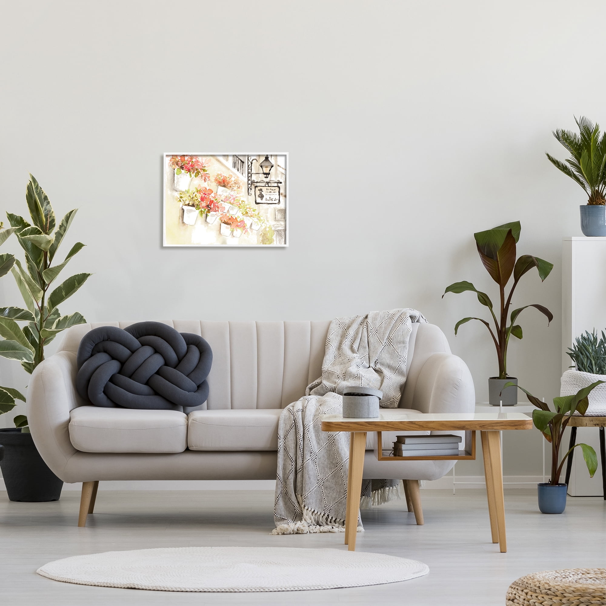 Stupell Industries Impressionistic Potted Flowers Soft Parisian City Street Paintings White Framed Art Print Wall Art, 16x20, by Lanie Loreth