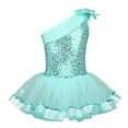 thumbnail image 1 of YONGHS Kids Girls One Shoulder Shiny Sequins Ballet Dance Tutu Dress Gymnastics Leotard 3-8, 1 of 7