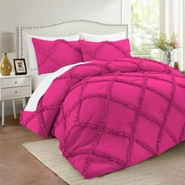 D.N.G. BEDDINGS 1 Piece Luxurious Diamond Ruffle Comforter Super Soft, All Season Pintuck 800 Thread Count, 100% Egyptian Cotton, Super King Size Hot Pink Color