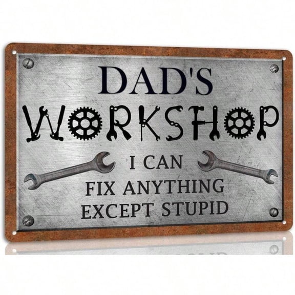 Dad's Workshop Metal Sign For Dad Man Cave Home Decor Garage Decor Farmhouse Sign Vintage Mechanic Wrench Workshop Wall Decoration Garage Accessories 12x8 Inch