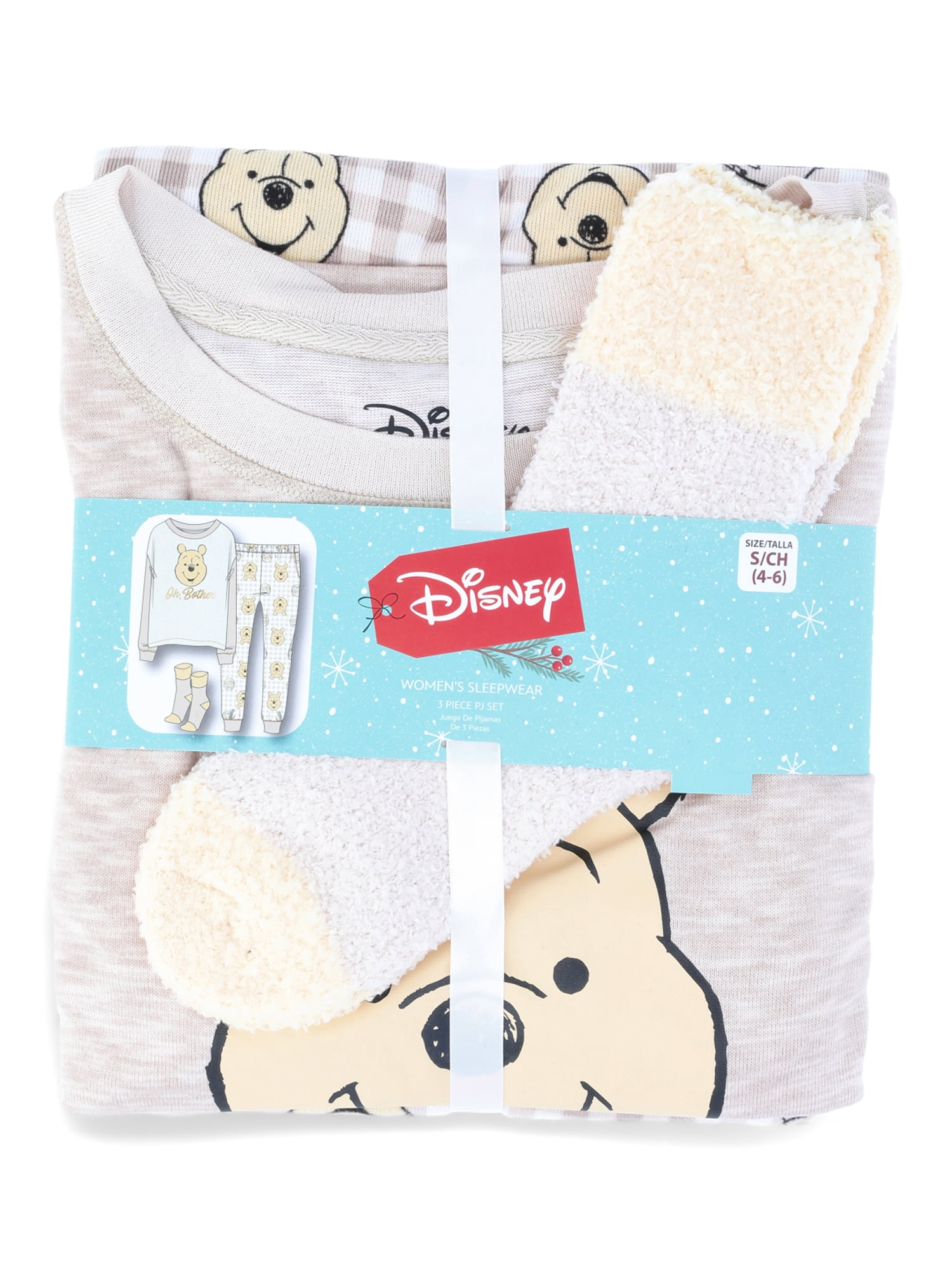 Disney Women's Winnie the Pooh Lounge Top and Pants with Socks Set, 3-Piece, Sizes XS-3X