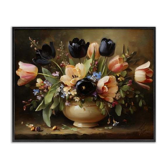 Stupell Industries French Country Black Tulips & Peach Bouquet Black Framed Giclee Art, 14 x 11, by Franklyn Gregory