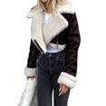 thumbnail image 3 of Womens Leather Jacket Faux Fur Moto Jacket Winter Trench Coat Cropped Shearling Jacket Dark Coffee L, 3 of 9