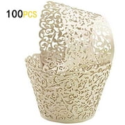Angle View: GOLF 100Pcs Cupcake Wrappers Artistic Bake Cake Paper Filigree Little Vine Lace Laser Cut Liner Baking Cup Wraps Muffin CaseTrays for Wedding Party Birthday Decoration (Beige)