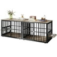 thumbnail image 6 of Dextrus 88.6" 4-in-1 Large Double Dog Crate Furniture,Heavy-Duty Wooden Dog Kennel with 360° Swivel Bowls & 3 Doors,Dog Crate Furniture TV Stand for 2 Medium/Large Dogs,Gray, 6 of 7