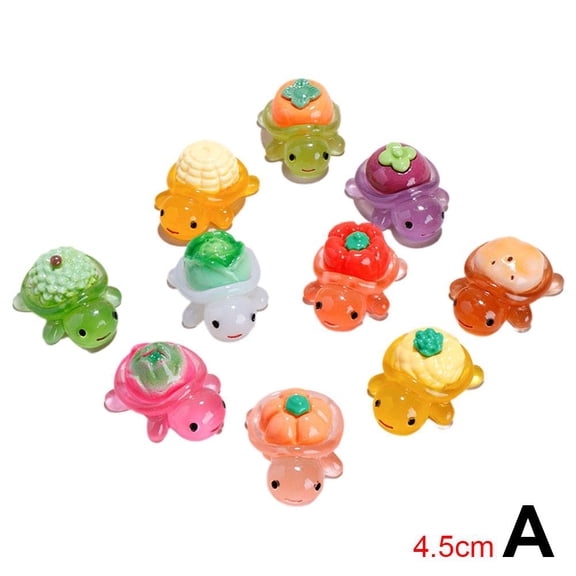 10pcs Luminous Tiny Resin Animals to Hide,Cute Mini Resin Figures Mini Vegetables Fruits Turtle Figurines, for Miniature Fairy Garden Accessories Micro Landscape Aquarium Potted Decoration