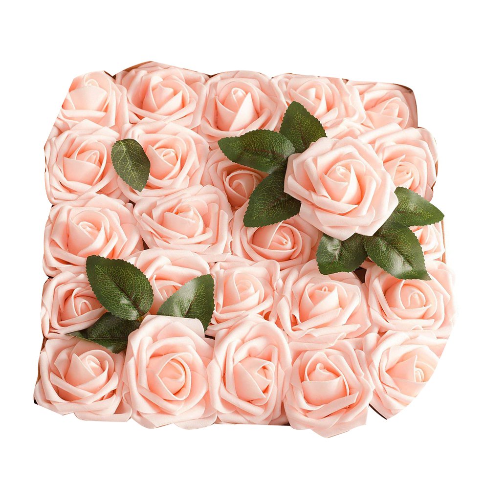 Artificial Flowers Blush Roses 50Pcs Real Looking Fake Roses For Diy