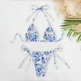 thumbnail image 2 of Wyobmus Women's Triangle Bikini Set String Swimsuit Printed Tie Smocked Ruched Two Piece Bathing Suit With Chest Pad G-Blue, 2 of 3
