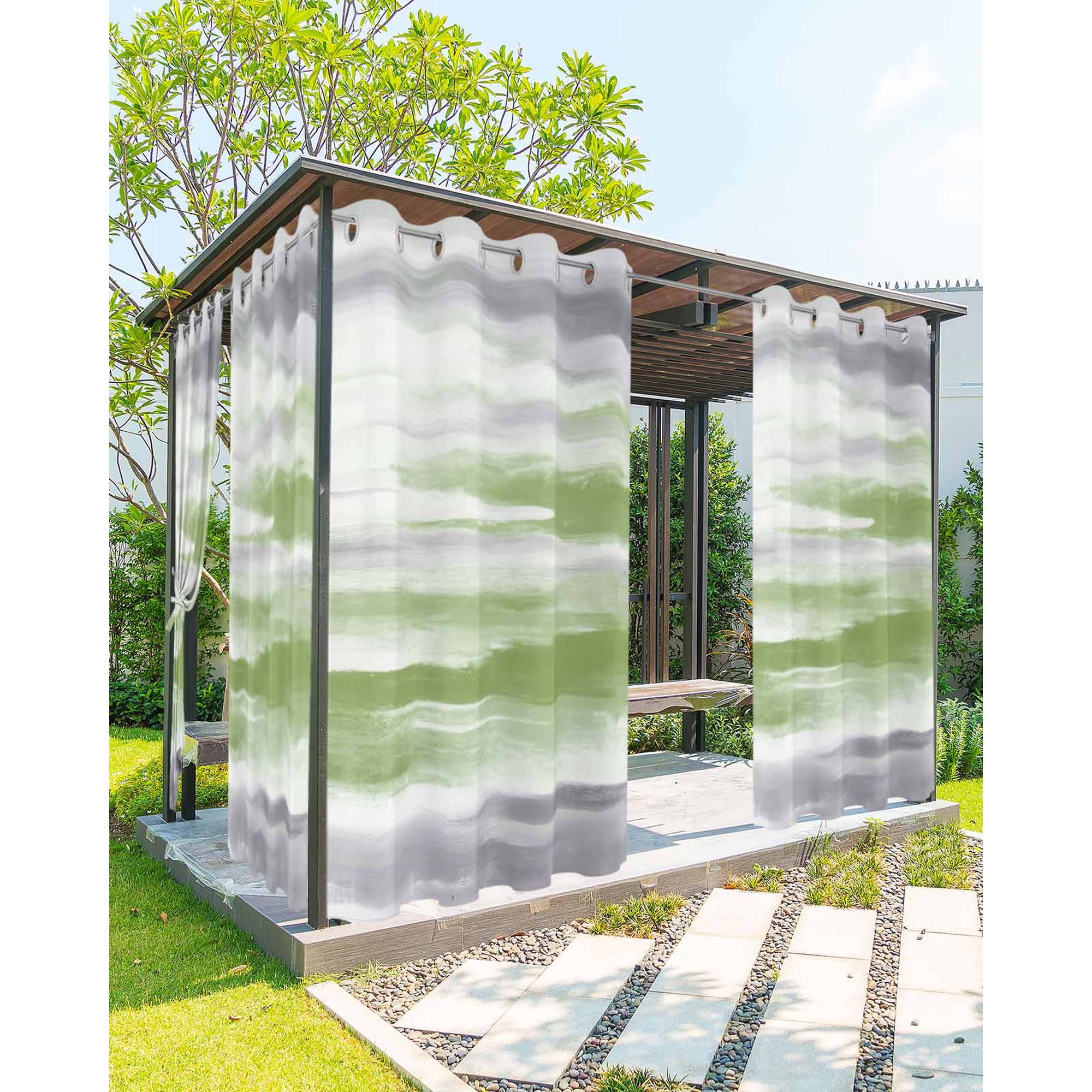 Outdoor Curtains for Patio, Sage Green Gray Waterproof Blackout Outside Curtain for Porch/Pergola/Gazebo, Neutral Abstract White Ombre Texture Thermal Insulated Drapes, 2 Panels, 54 x 108 Inch