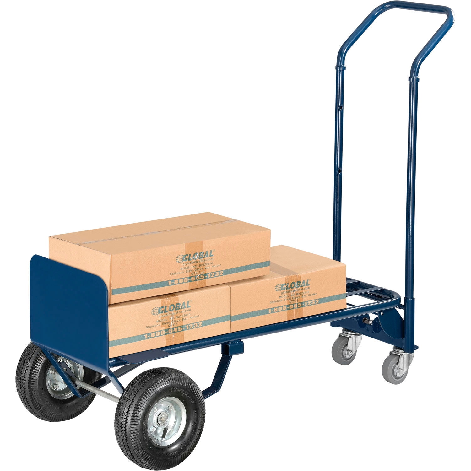 Global Industrial 185546 Steel 2-in-1 Convertible Hand Truck with Pneumatic Wheels, 600 lbs