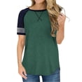 thumbnail image 2 of Summmer Inleife Women's Casual Color Matching Striped Round Neck Blouse Short Sleeve Basic Tee Tops, 2 of 7