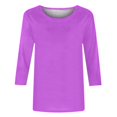 thumbnail image 3 of Birdeem T-Shirt Mode Femme Uni Mi-Longueur Manches 3/4 Blouse Col Rond Hauts Décontractés, 3 of 12