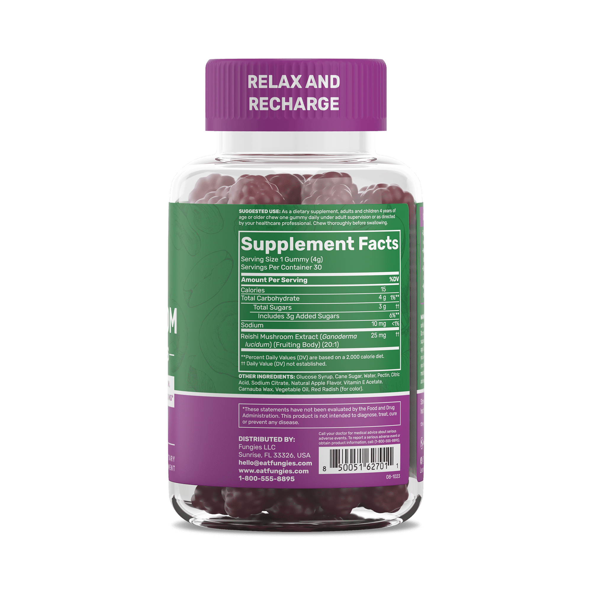 Fungies Reishi Mushroom Gummies, Supports Relaxation, Healthy Aging, Sleep, Supplement, 30 Count