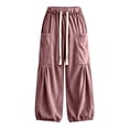 thumbnail image 7 of Bxsruta Womens Cargo Pants Wide Leg Baggy Joggers Drawstring Elastic Waist Casual Trousers with Pockets, 7 of 7