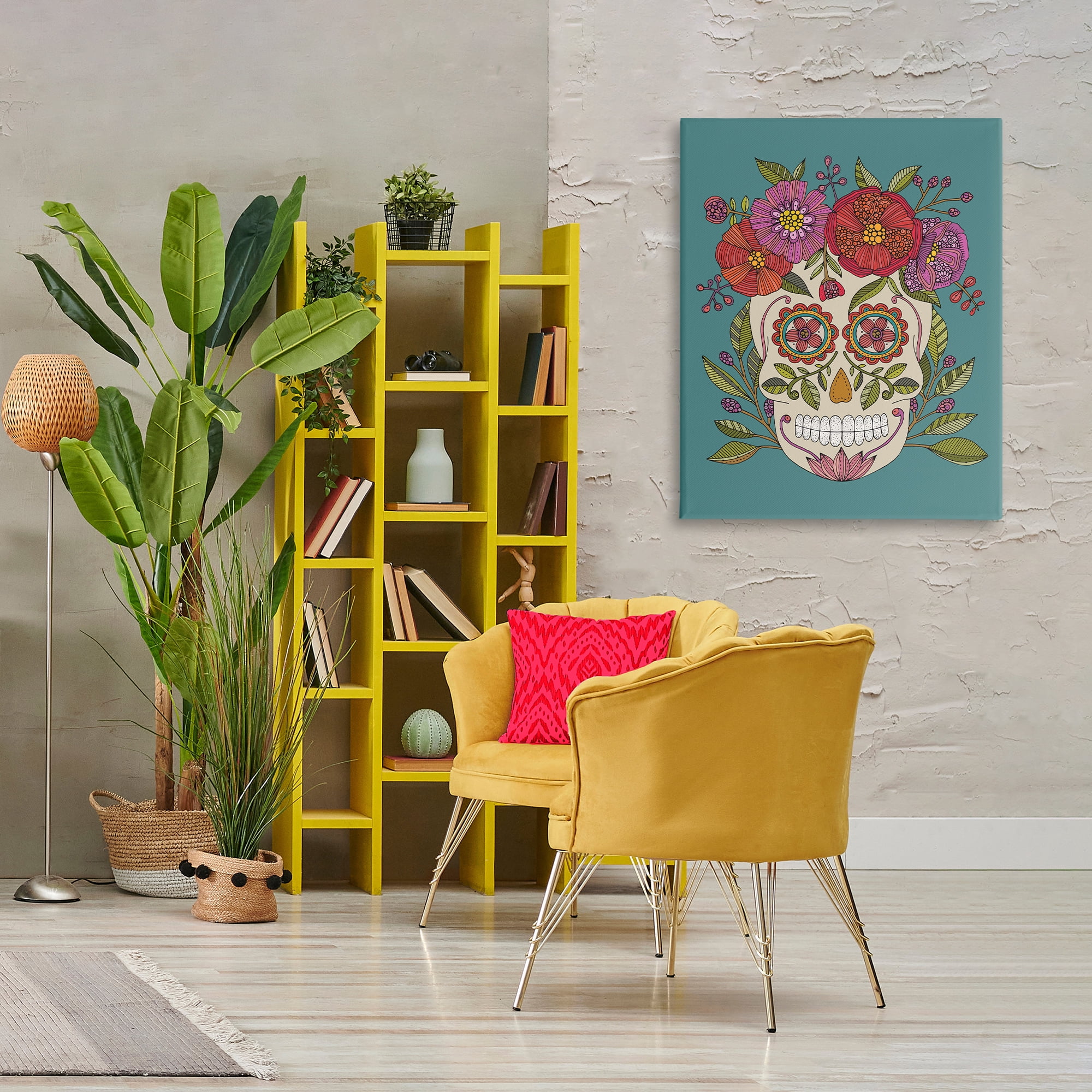 Stupell Industries Floral Sugar Skull Holiday Painting Gallery Wrapped Canvas Art Print Wall Art, 30 x 40