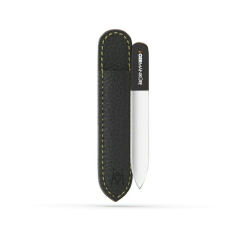 GERMANIKURE Czech Crystal Glass Nail File in Suede Leather Case - Small Travel Design - Professional Manicure & Pedicure Products for Smooth Easy Shaping of Natural Nails