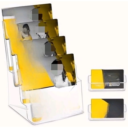 Acrylic Brochure Holder 8.5 x11”, 4 Tier Clear Literature Magazine Stand with Removable Divider for 4 x 9 Pamphlet Display Brochure with Business Card Holders- Wall Mount & Countertop$$Other