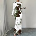 thumbnail image 3 of MORTTIC Women's Off-Shoulder Floral Print Bodycon Stretchy Party & Casual Long Sleeve Maxi Dress Green，XXL, 3 of 4