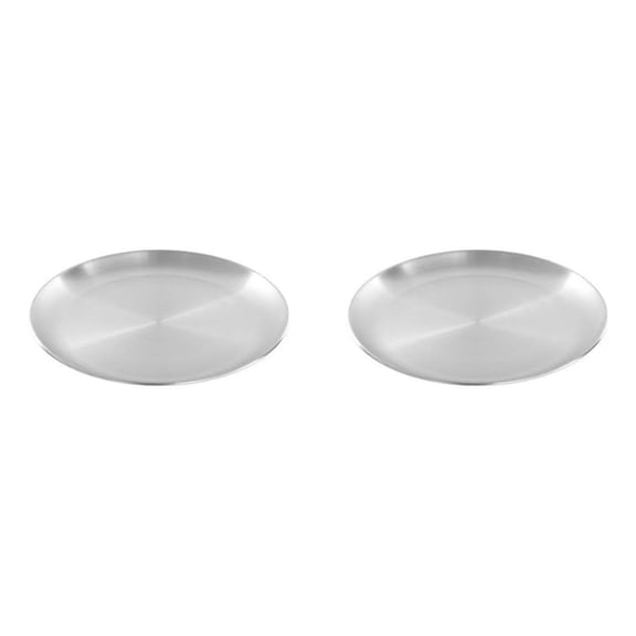 2pcs 20cm Stainless Steel Bone Spitting Dish Silver Shallow Tray Metal Dining Disc Round Plate Dessert Tableware