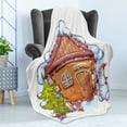 thumbnail image 4 of Christmas Soft Flannel Fleece Throw Blanket, Cartoon Style House with Snowy Roof Snowman and Fir Tree Presents, Cozy Plush for Indoor and Outdoor Use, 50" x 60", Caramel Green White, by Ambesonne, 4 of 5
