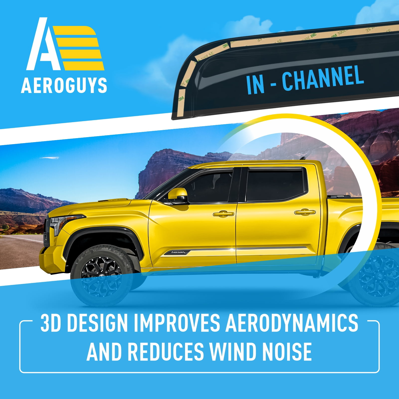 AEROGUYS Extra Durable Window Deflectors In-Channel Window Visors Rain Guards Fit for Toyota Tundra 2022-2026 CrewMax, Sun Visors, Wind Vent for Shades, Exterior Car Accessories - 4 pcs. AG0915