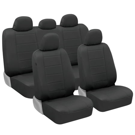 carXS UltraLuxe Black Faux Leather Car Seat Covers Full Set, Front & Rear Bench Seat Cover for Cars Trucks SUV