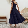 thumbnail image 4 of Wycnly Formal Dresses for Women Beach Party Ruffle Sleeve Empire Waist Flowy Swing Long Sundress Square Neck Sleeveless Polka Dot Print 2024 Summer Maxi Dress Blue XL, 4 of 7