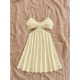 thumbnail image 5 of Women's Vacation Light Yellow Waist Hollow V-Neck Spaghetti Strap Summer Dress Set, 5 of 6