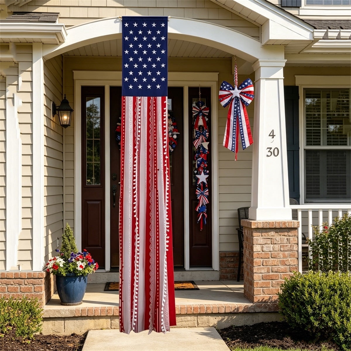BZPIZ 4th of July Decorations, Red/White/Blue Rag American Flag Banner Patriotic Garden Flag Independence Day Decor for Home Party Indoor Yard Porch Memorial Day Decorations