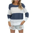 thumbnail image 2 of Dolkfu Pullover Woman Sweater Blue Crew Neck Striped Cotton Long Sleeve Sweater Women Knit Shirts,L, 2 of 5