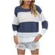 thumbnail image 2 of ICHUANYI Clearance Women Casual Fashion Color Matching Pullover Long Sleeve Round-Neck Sweater(Blue, S) ICHUANYI WER2023081503498, 2 of 5
