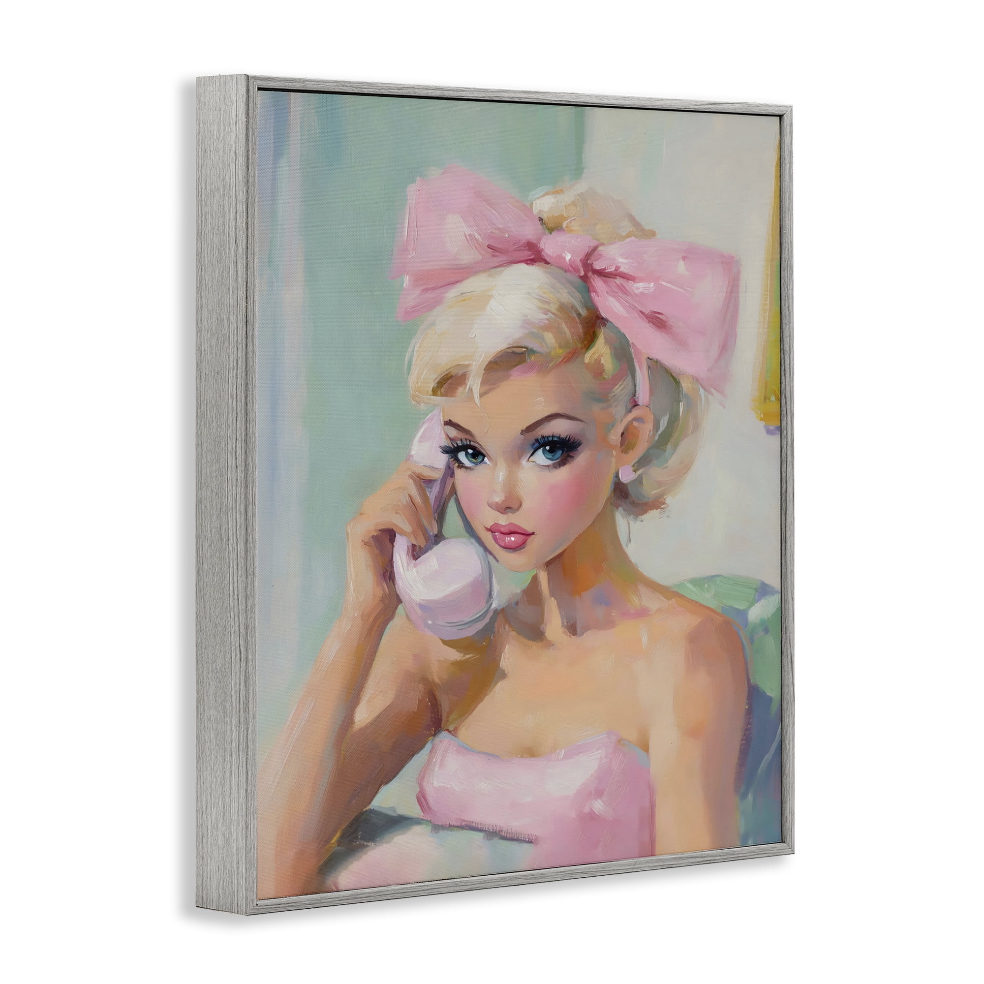 Stupell Industries Blonde Girl with Pink Bow Gray Framed Giclee Art, design by The Prints Vibe