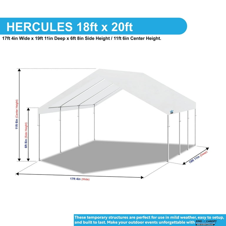 King Canopy Hercules 18' x 20', 2-Inch Steel Frame, 8-Leg, Carport