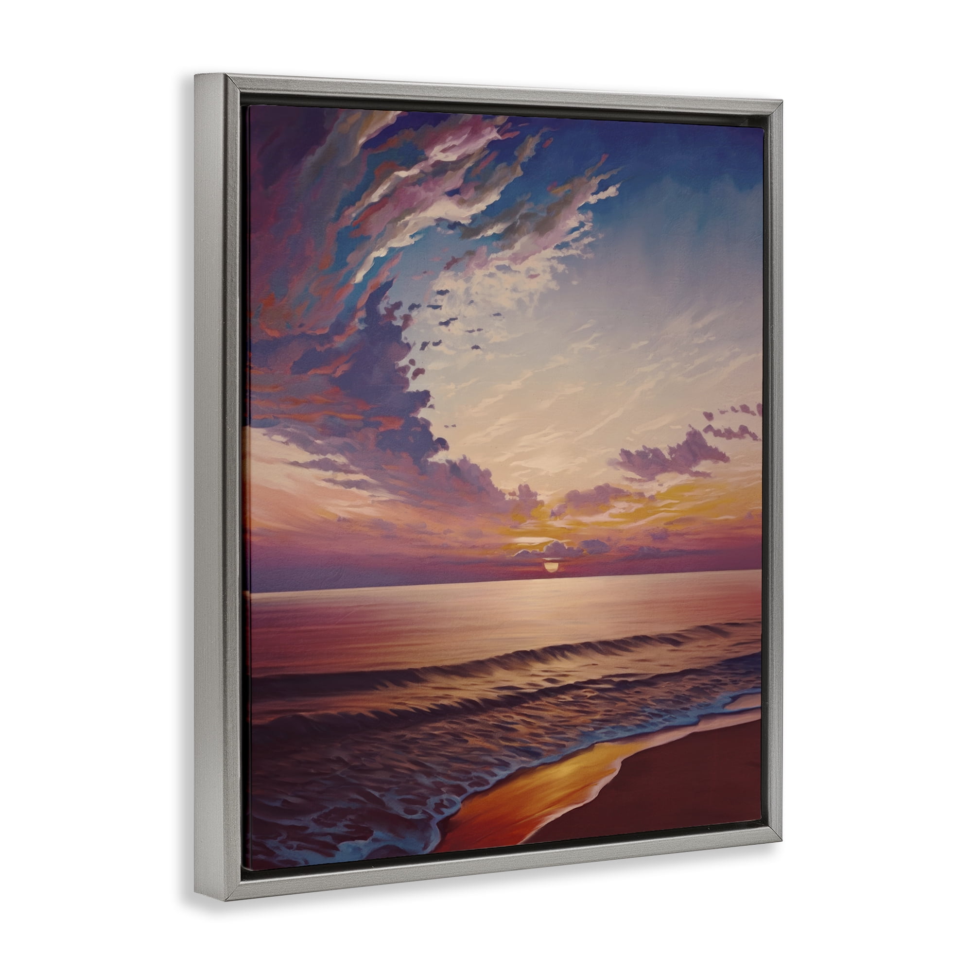 Stupell Industries Fabulous Sunset at Beach Nautical & Beach Painting Gray Floater Framed Canvas Art Print Wall Art, 25 x 31