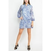 Laundry Collared Neck Bishop Long Sleeves Cuffed Wrists Button Front Ruffle Trim Shirt Dress-PURPLE MULTI / 0