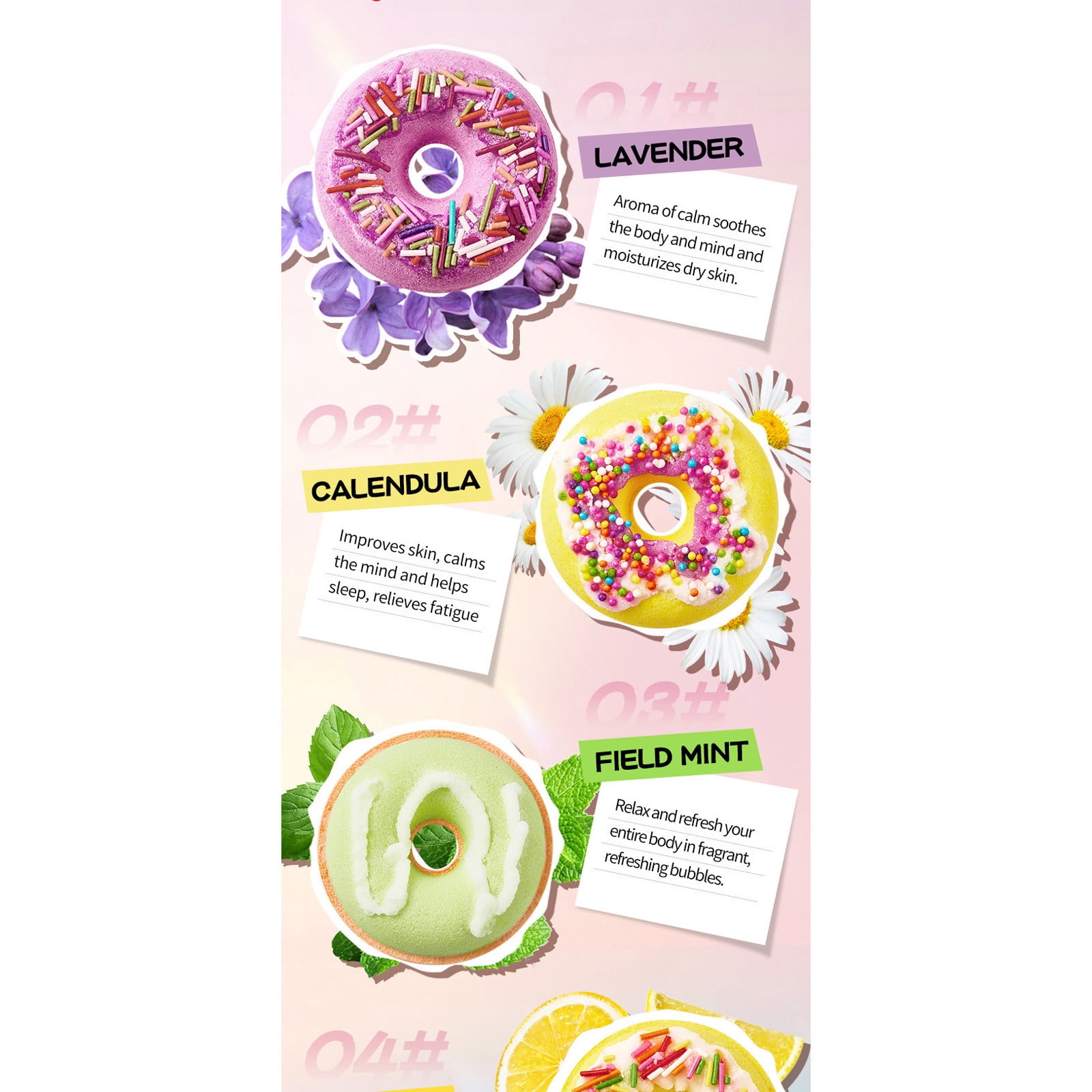 HHBEAUTY Bath Bombs, Macaron Donut Bath Salt Balls, 4 Donut Bath Balls Gift Set, Natural Organic Bubble Bath Balls, Women's Gifts, Self-Care Gift Set for Women Kids - 4 Scents